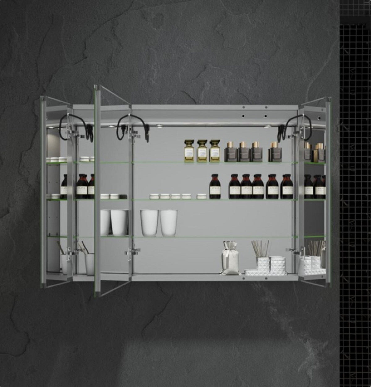 Fresca 40-in x 30-in Lighted LED Fog Free Surface/Recessed Mount LED Mirror Mirrored Soft Close Medicine Cabinet with Outlet
