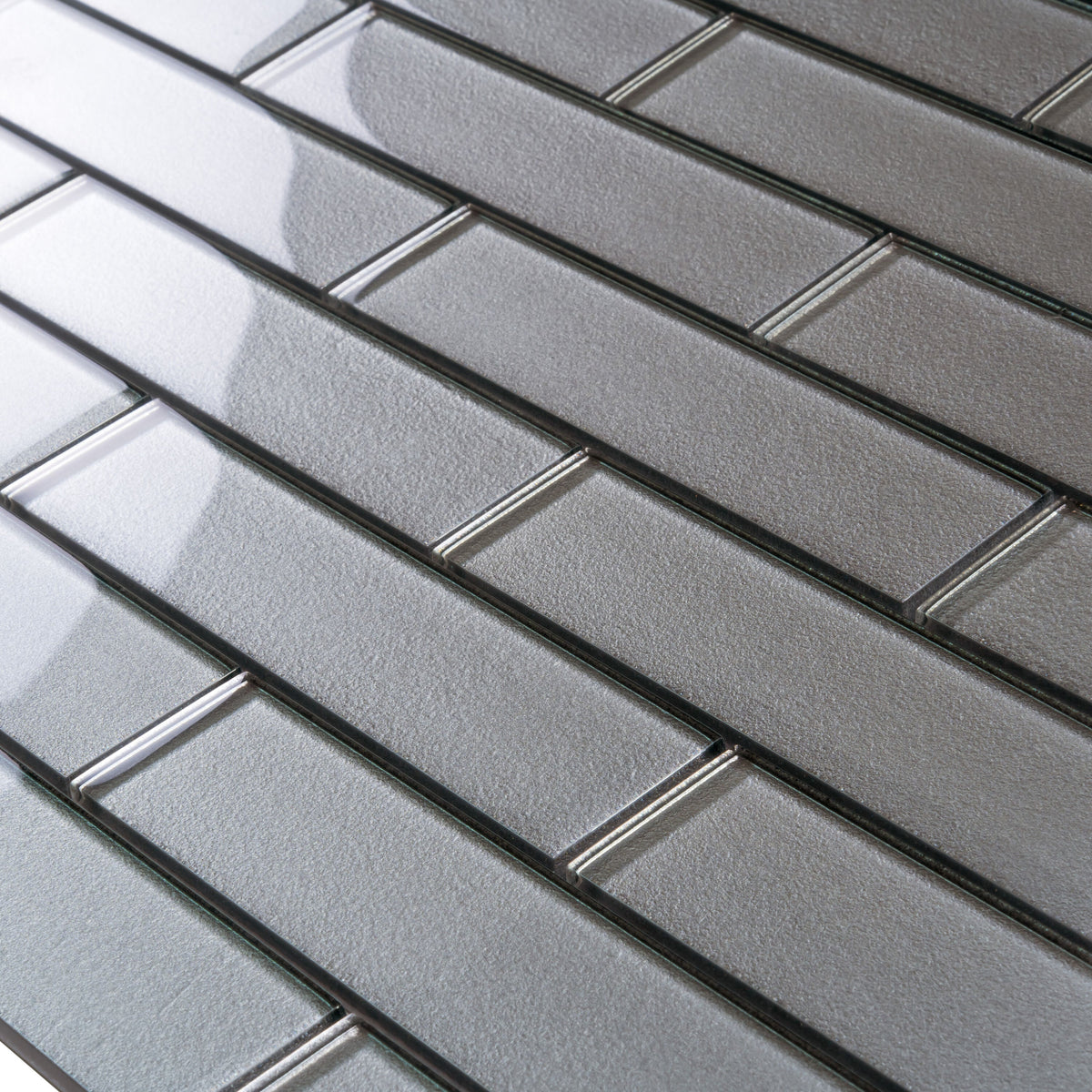Apollo Tile (Sample) Cosmos Light Gray 4-in x 4-in Glossy Glass Brick Mosaic Wall Tile