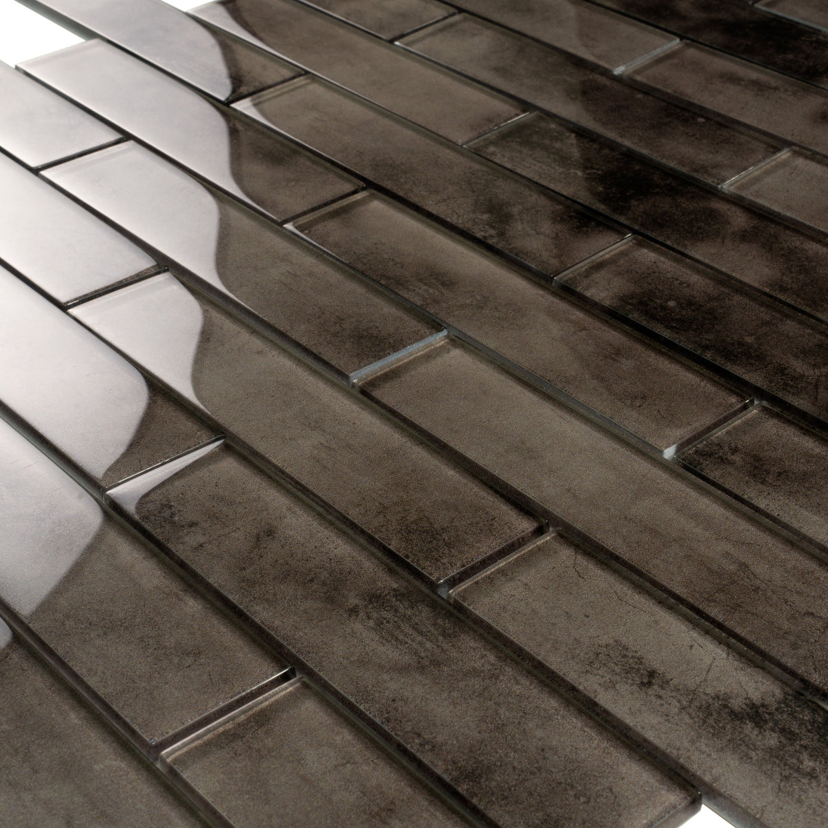 Apollo Tile (Sample) Cosmos Dark Gray 4-in x 4-in Glossy Glass Brick Mosaic Wall Tile