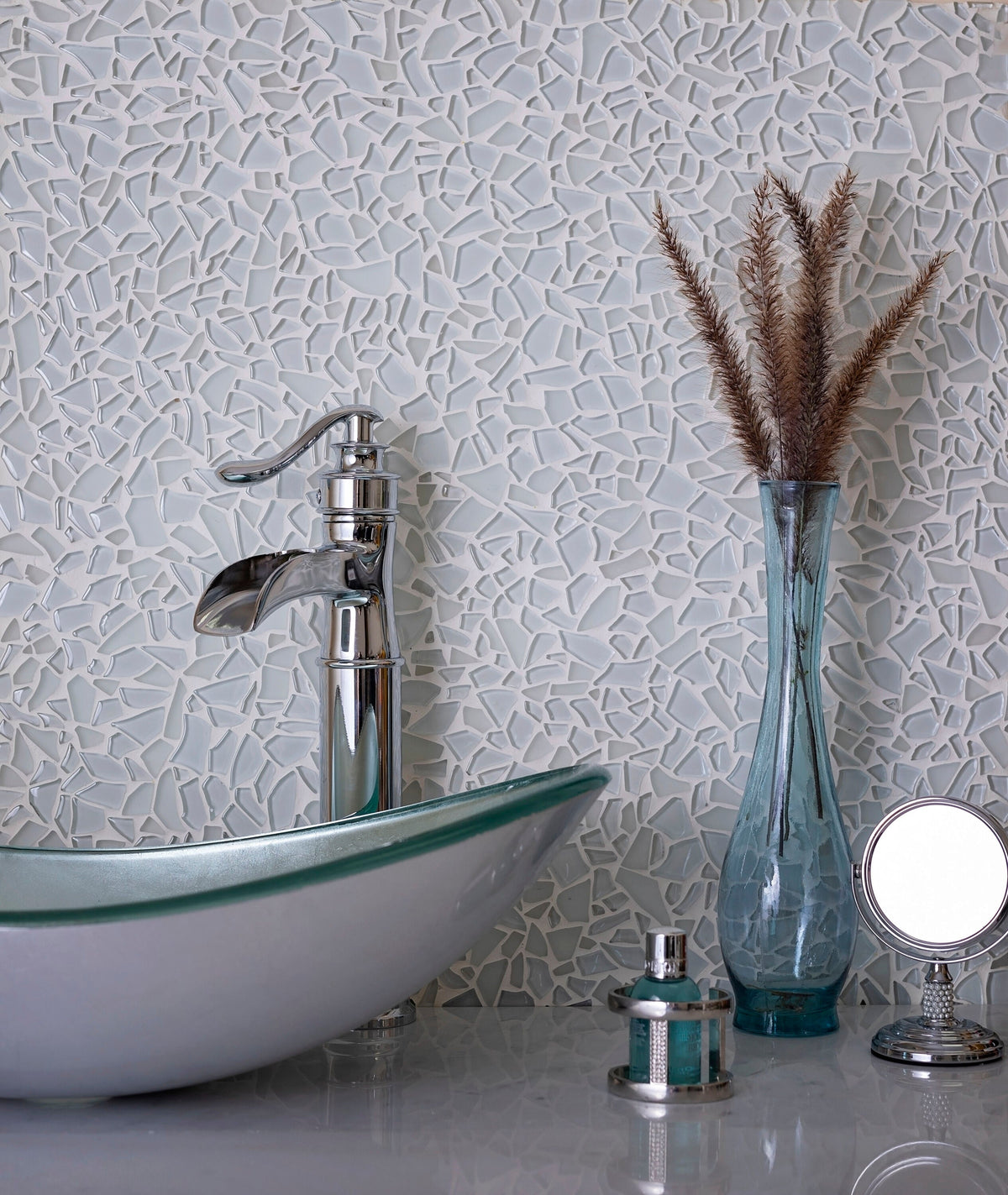 Apollo Tile (Sample) White 4-in x 4-in Glossy Glass Diamond Stone Look Floor and Wall Tile