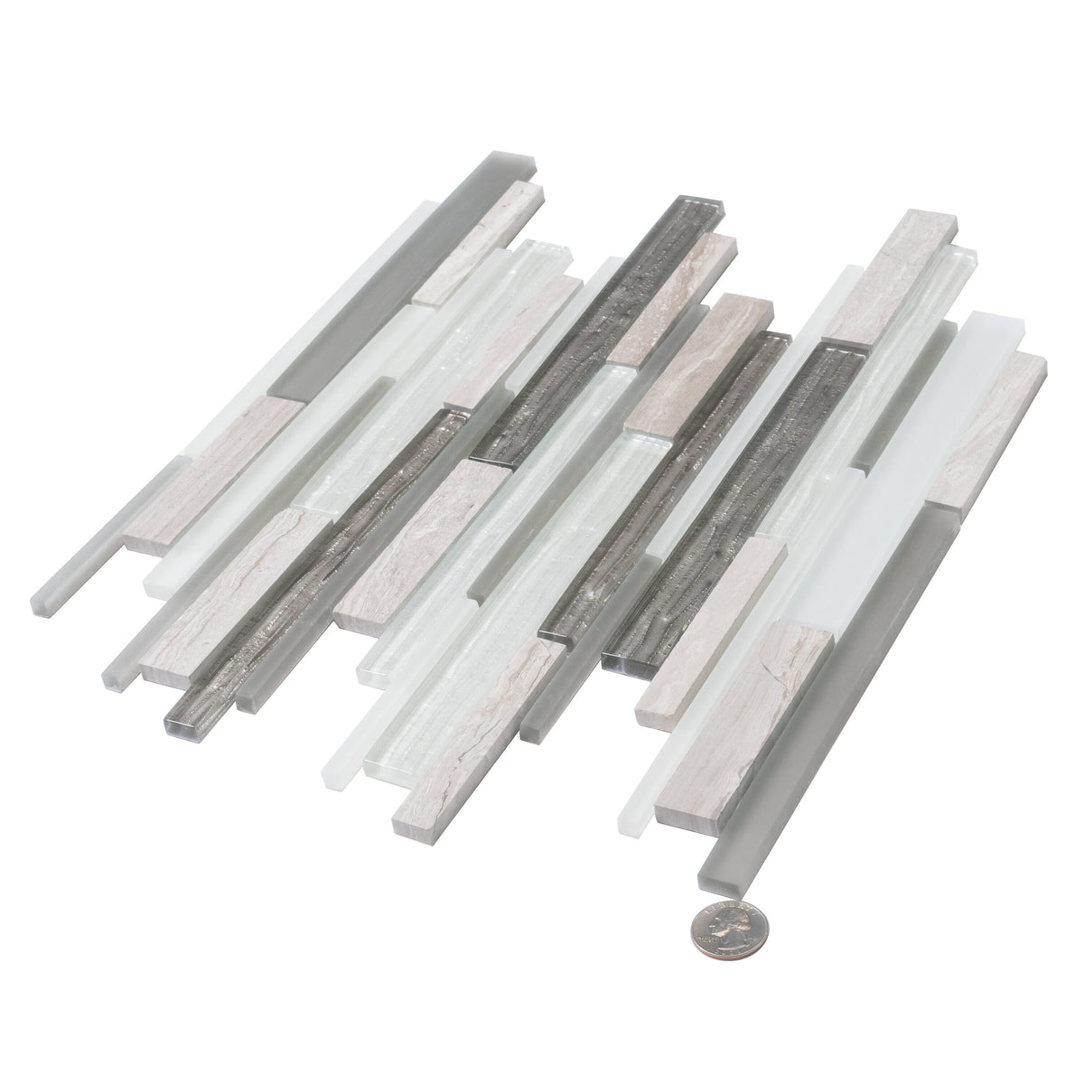 Apollo Tile (Sample) White, Gray 4-in x 4-in Polished Glass/Metal/Stone Marble Brick Look Floor and Wall Tile
