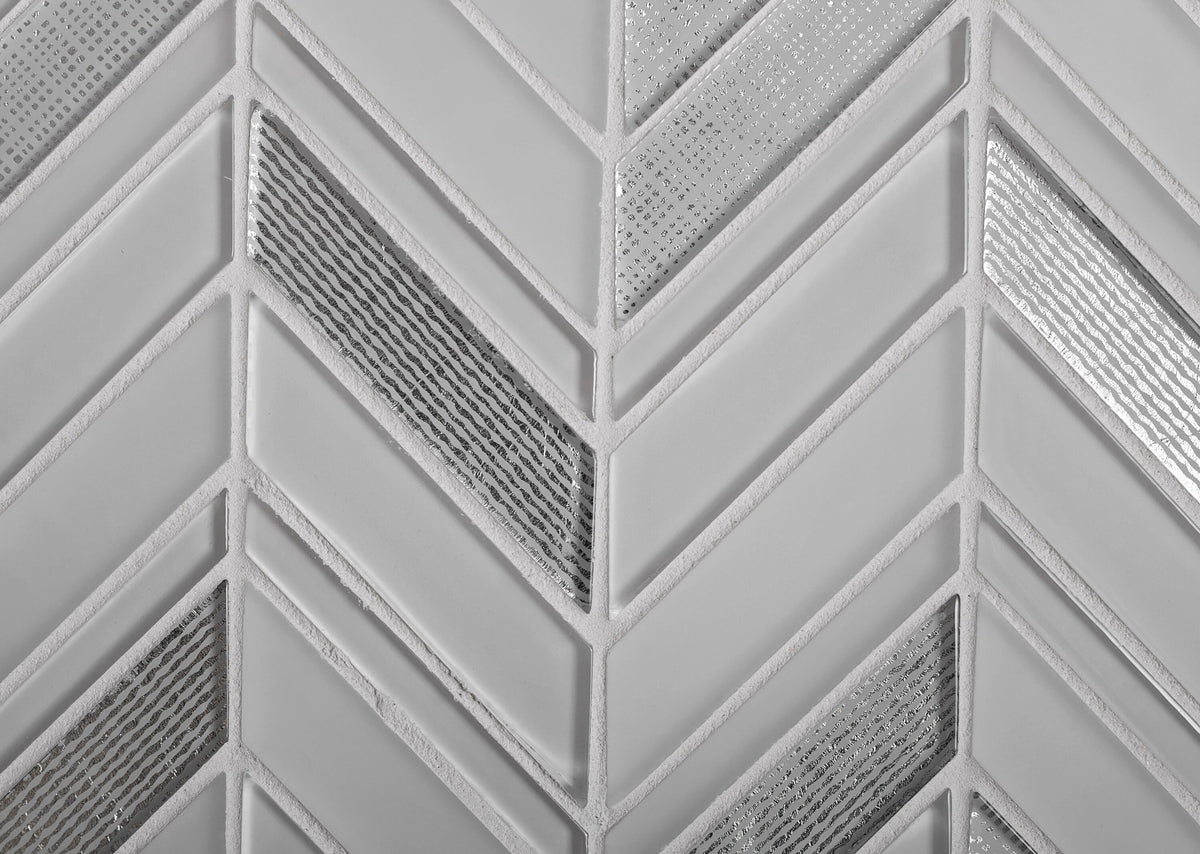 Apollo Tile (Sample) Glacier White and Gray 4-in x 4-in Polished Glass Chevron Mosaic Floor and Wall Tile