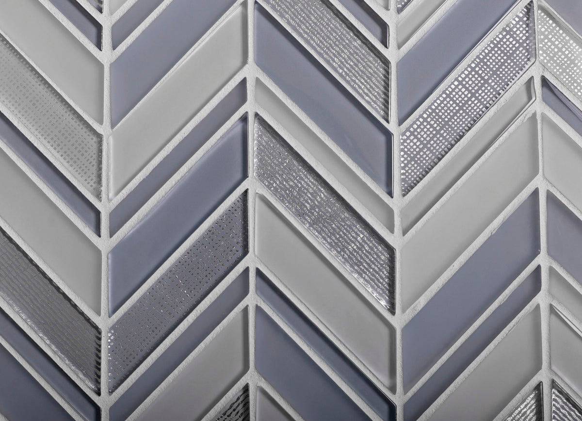 Apollo Tile Glacier Blue and White 11-in x 11-in Polished Glass Chevron Floor and Wall Tile (3.76-sq. ft/ Carton)