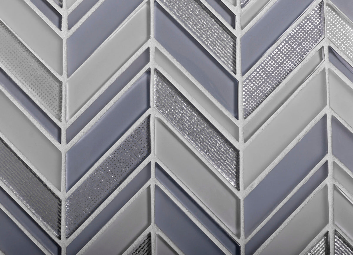 Apollo Tile (Sample) Glacier Blue and White 4-in x 4-in Multi-finish Glass Chevron Mosaic Floor and Wall Tile