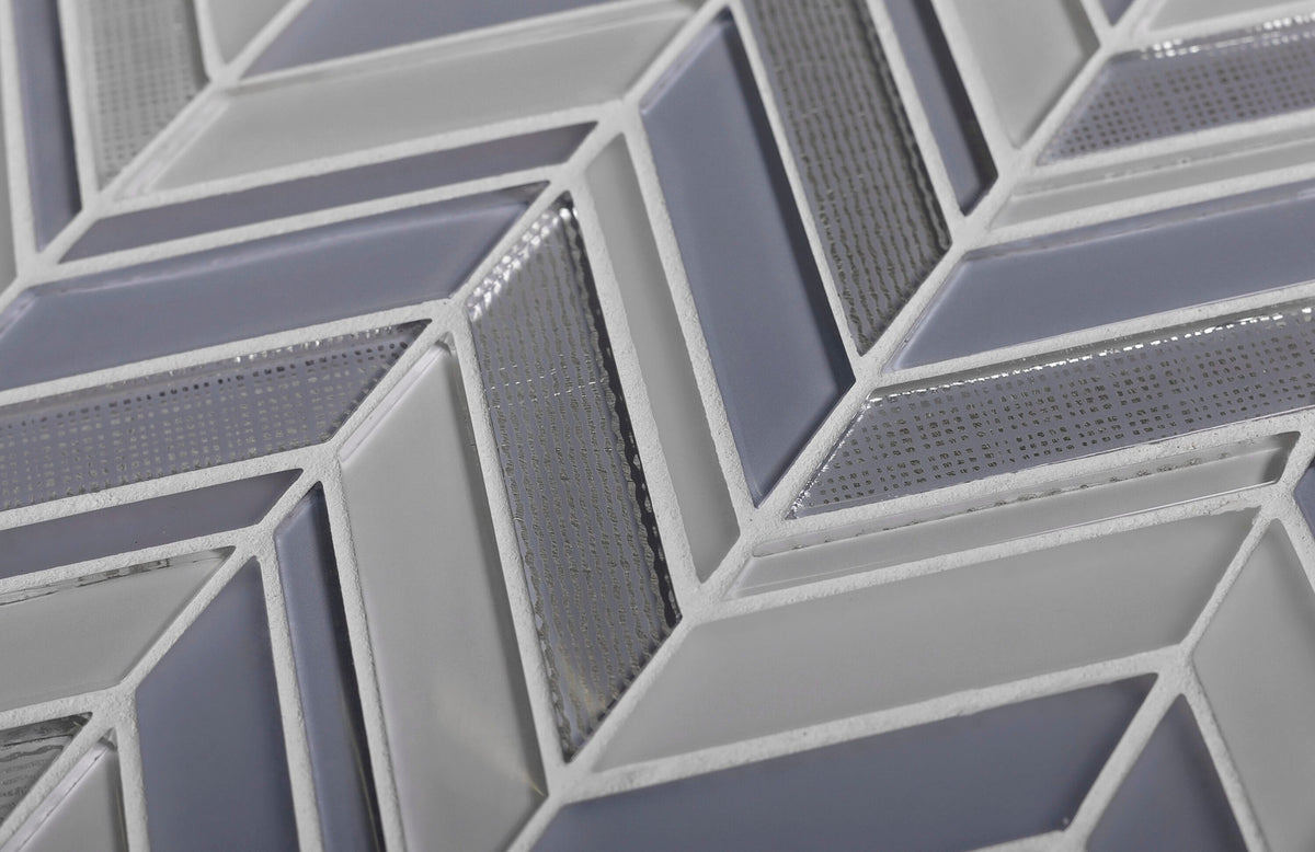 Apollo Tile (Sample) Glacier Blue and White 4-in x 4-in Multi-finish Glass Chevron Mosaic Floor and Wall Tile