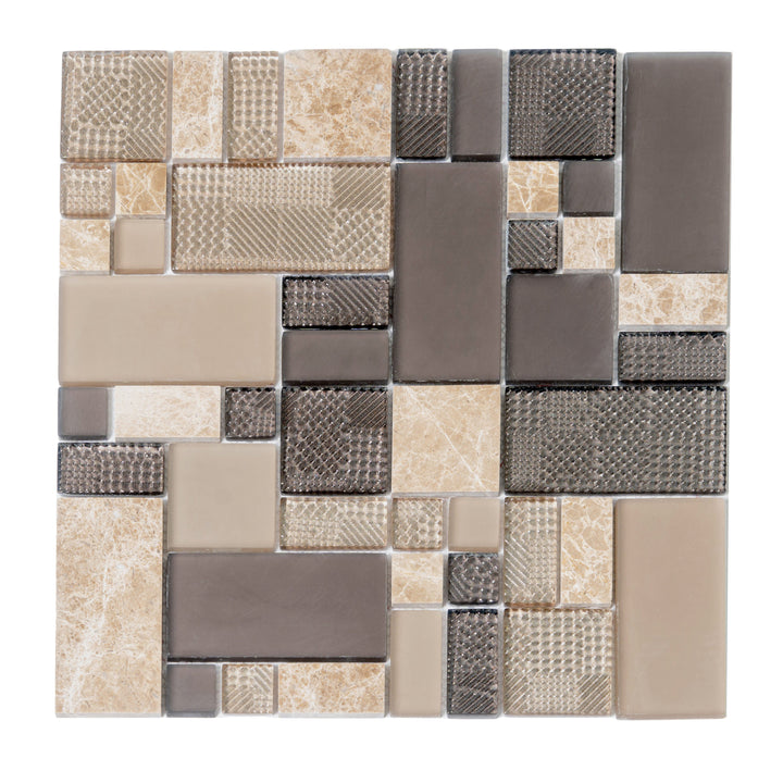 Apollo Tile (Sample) Beige and Brown 4-in x 4-in Honed Glass/Metal/Stone Marble Versailles Mosaic Floor and Wall Tile