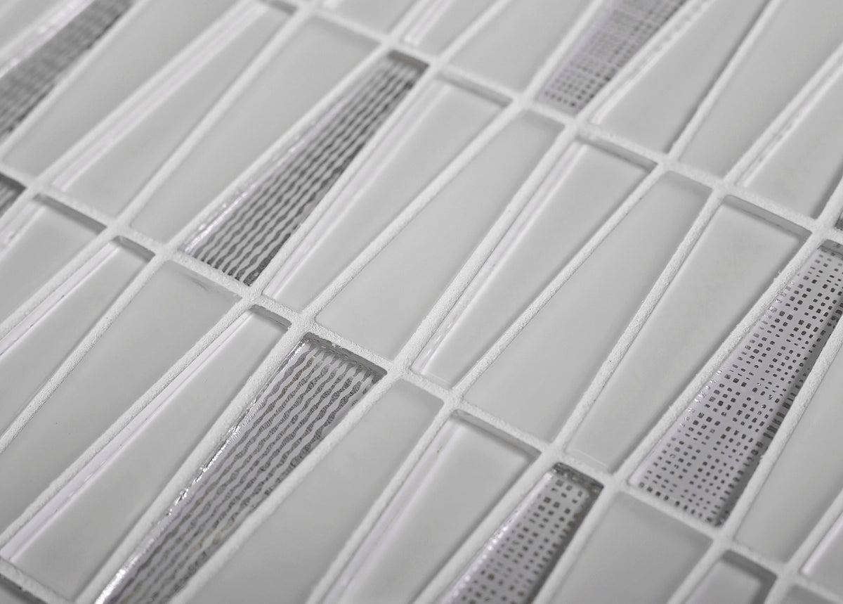 Apollo Tile Glacier White and Gray 12-in x 13-in Polished Glass Linear Floor and Wall Tile (5.38-sq. ft/ Carton)