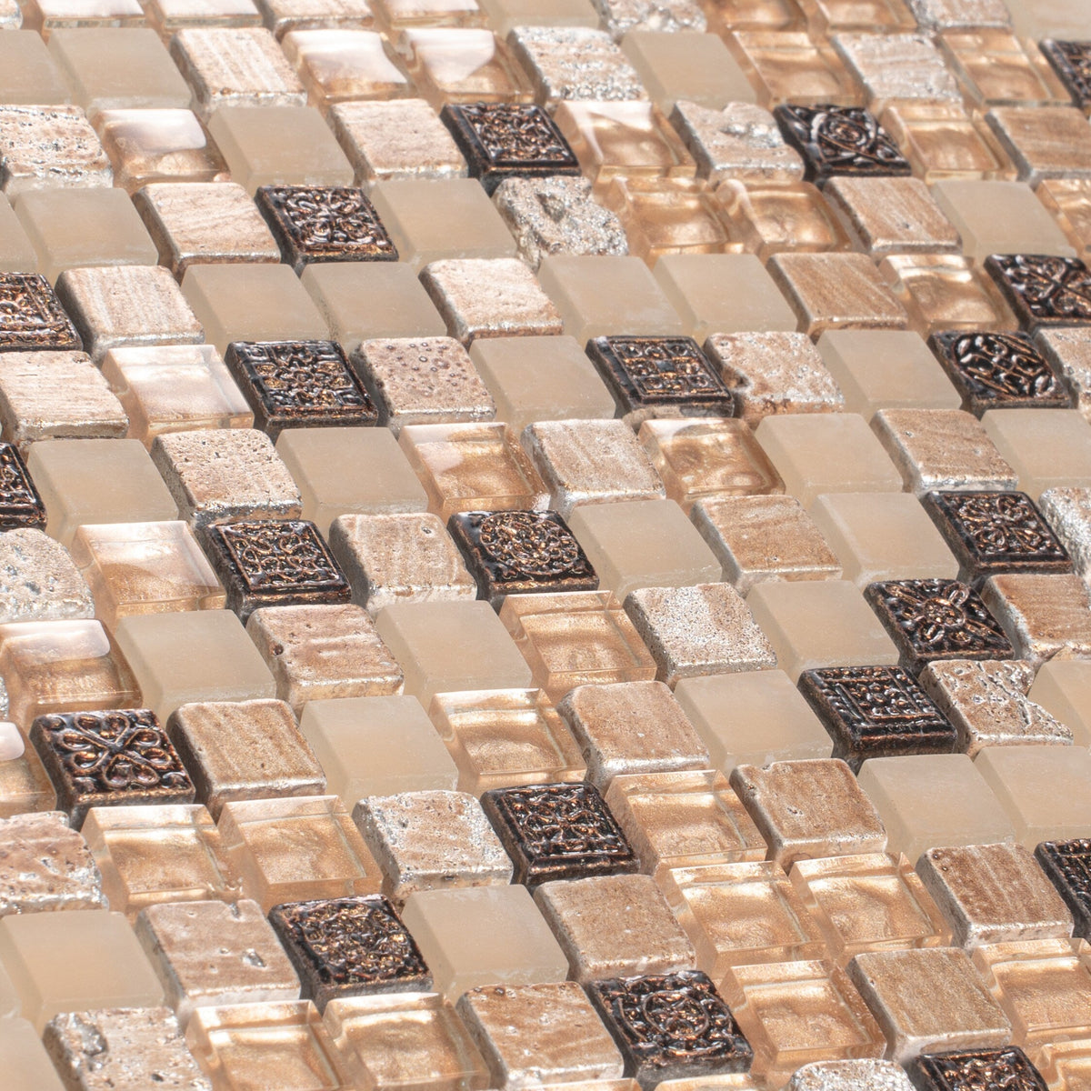 Apollo Tile (Sample) Wall Tile Mini Square Gold and Brown 4-in x 4-in Glossy Glass/Metal/Stone Marble Wall Tile
