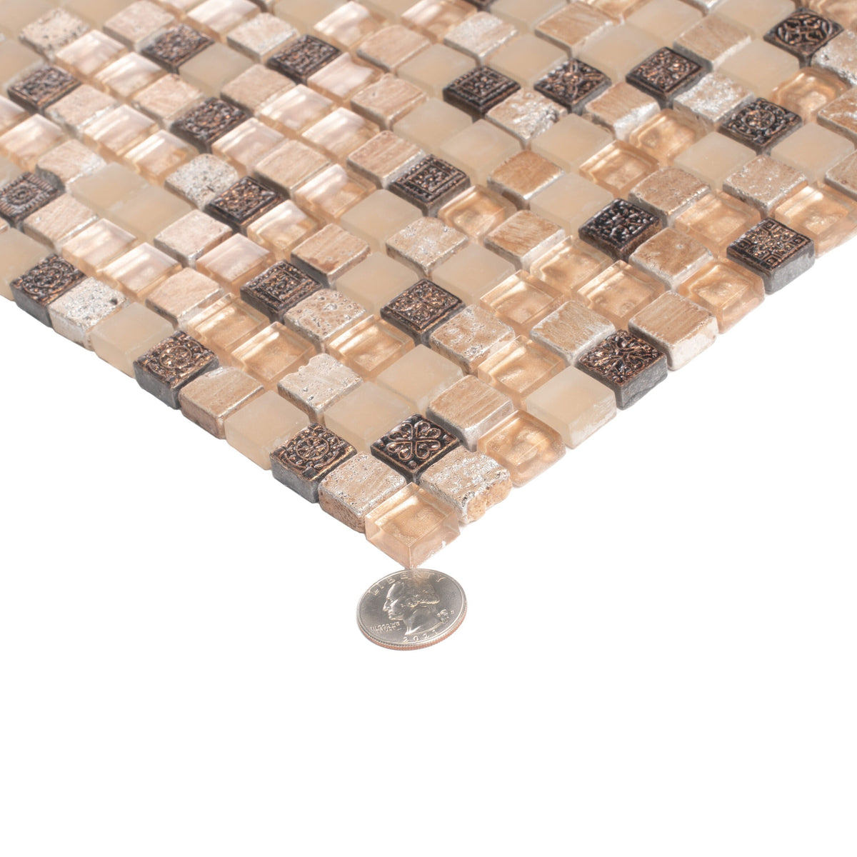 Apollo Tile (Sample) Wall Tile Mini Square Gold and Brown 4-in x 4-in Glossy Glass/Metal/Stone Marble Wall Tile