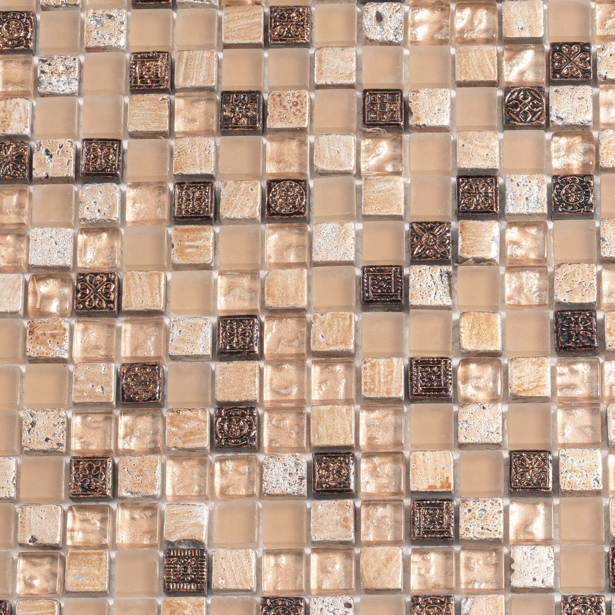 Apollo Tile (Sample) Wall Tile Mini Square Gold and Brown 4-in x 4-in Glossy Glass/Metal/Stone Marble Wall Tile