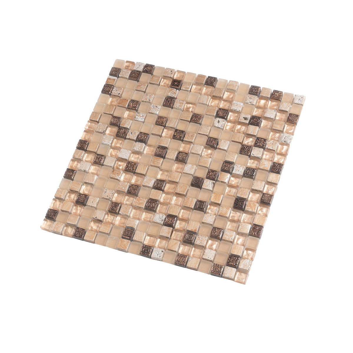Apollo Tile (Sample) Wall Tile Mini Square Gold and Brown 4-in x 4-in Glossy Glass/Metal/Stone Marble Wall Tile