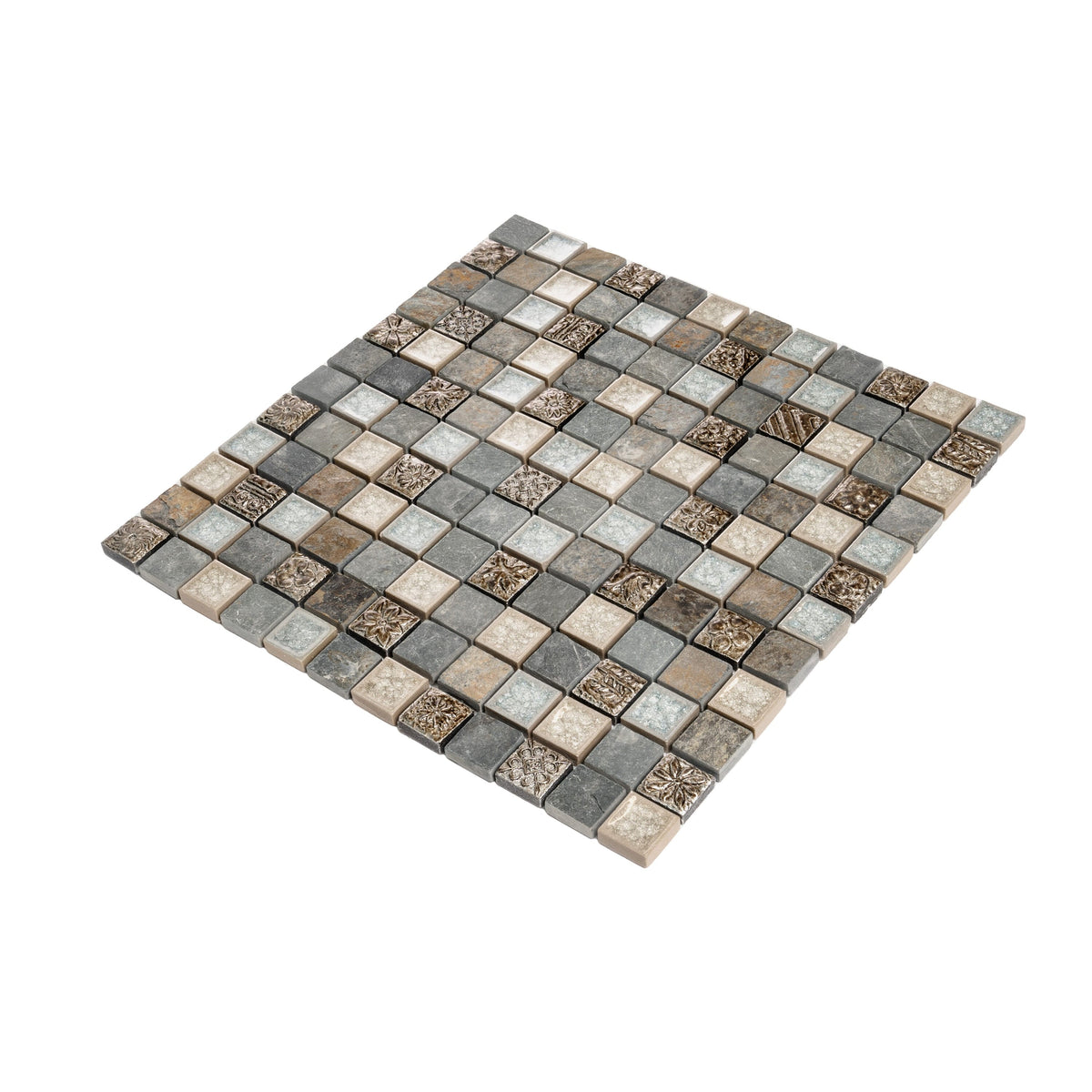Apollo Tile (Sample) Mini Square Beige and Brown 4-in x 4-in Glossy Glass/Metal/Stone Marble Floor and Wall Tile