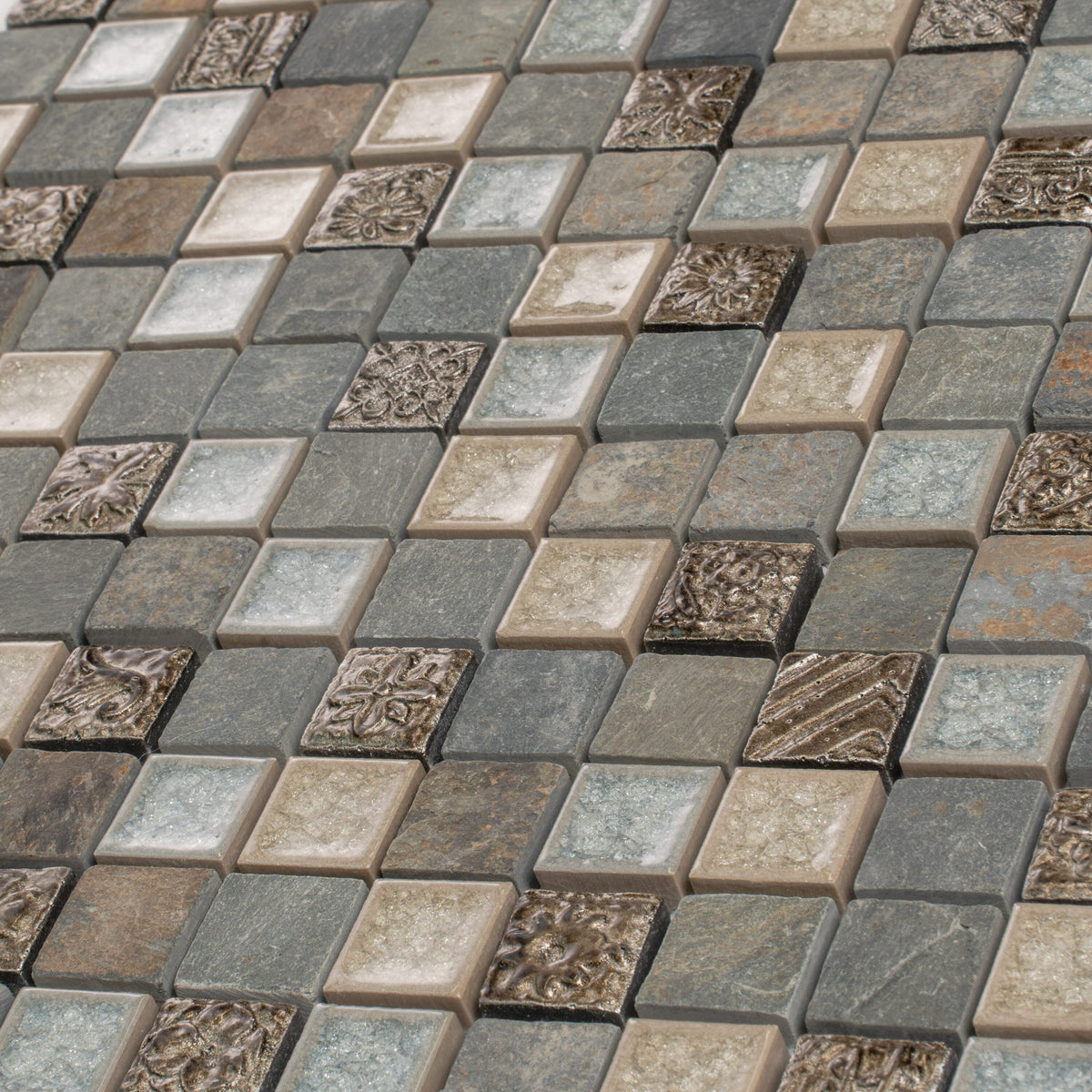Apollo Tile (Sample) Mini Square Beige and Brown 4-in x 4-in Glossy Glass/Metal/Stone Marble Floor and Wall Tile