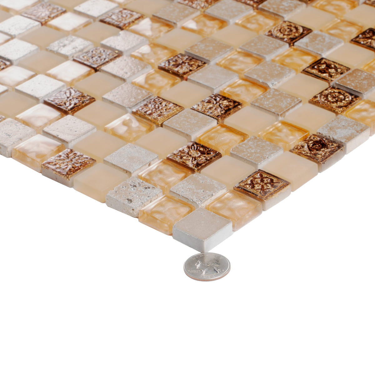 Apollo Tile (Sample) Wall Tile Mini Square Beige 4-in x 4-in Glossy Glass/Metal/Stone Marble Wall Tile