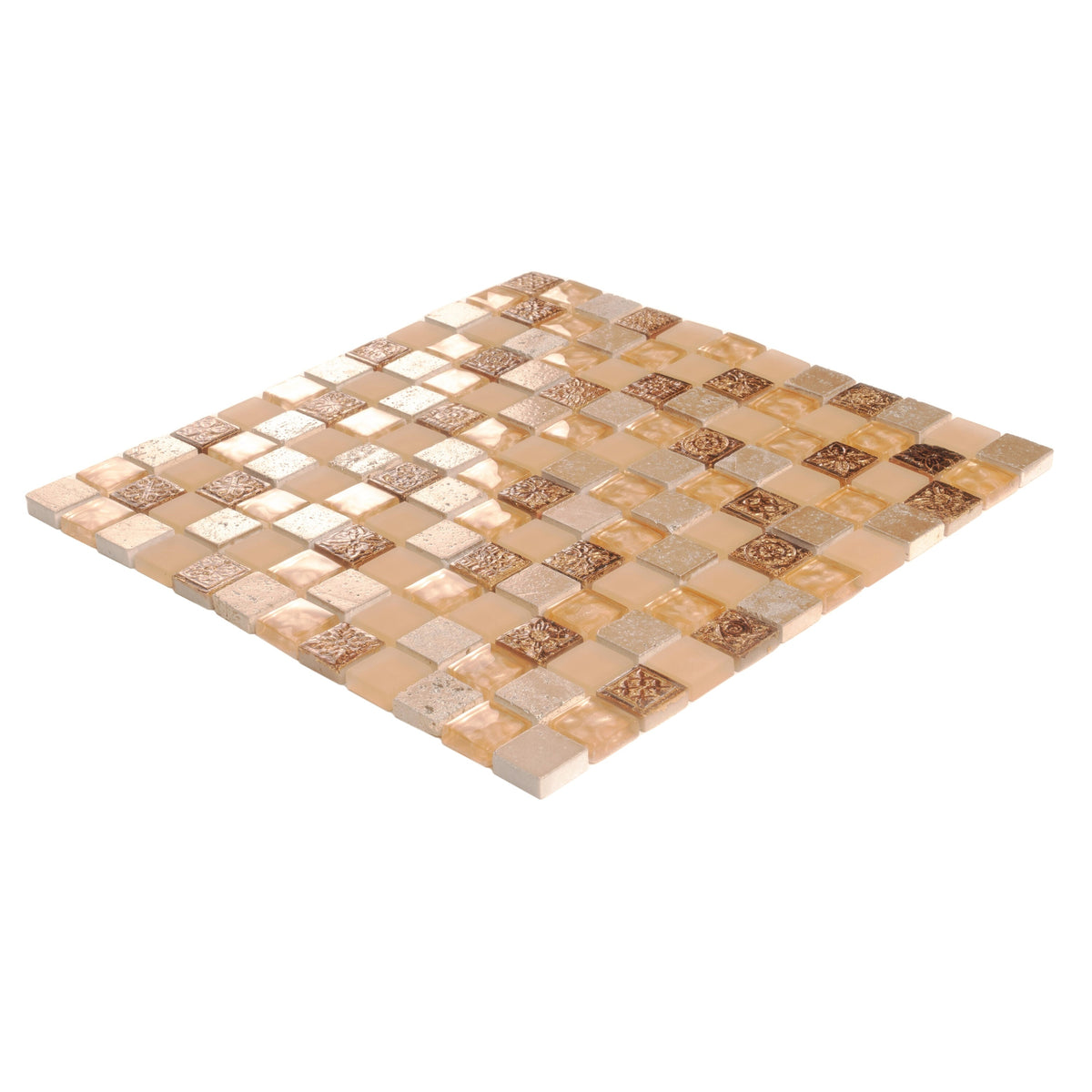 Apollo Tile (Sample) Wall Tile Mini Square Beige 4-in x 4-in Glossy Glass/Metal/Stone Marble Wall Tile