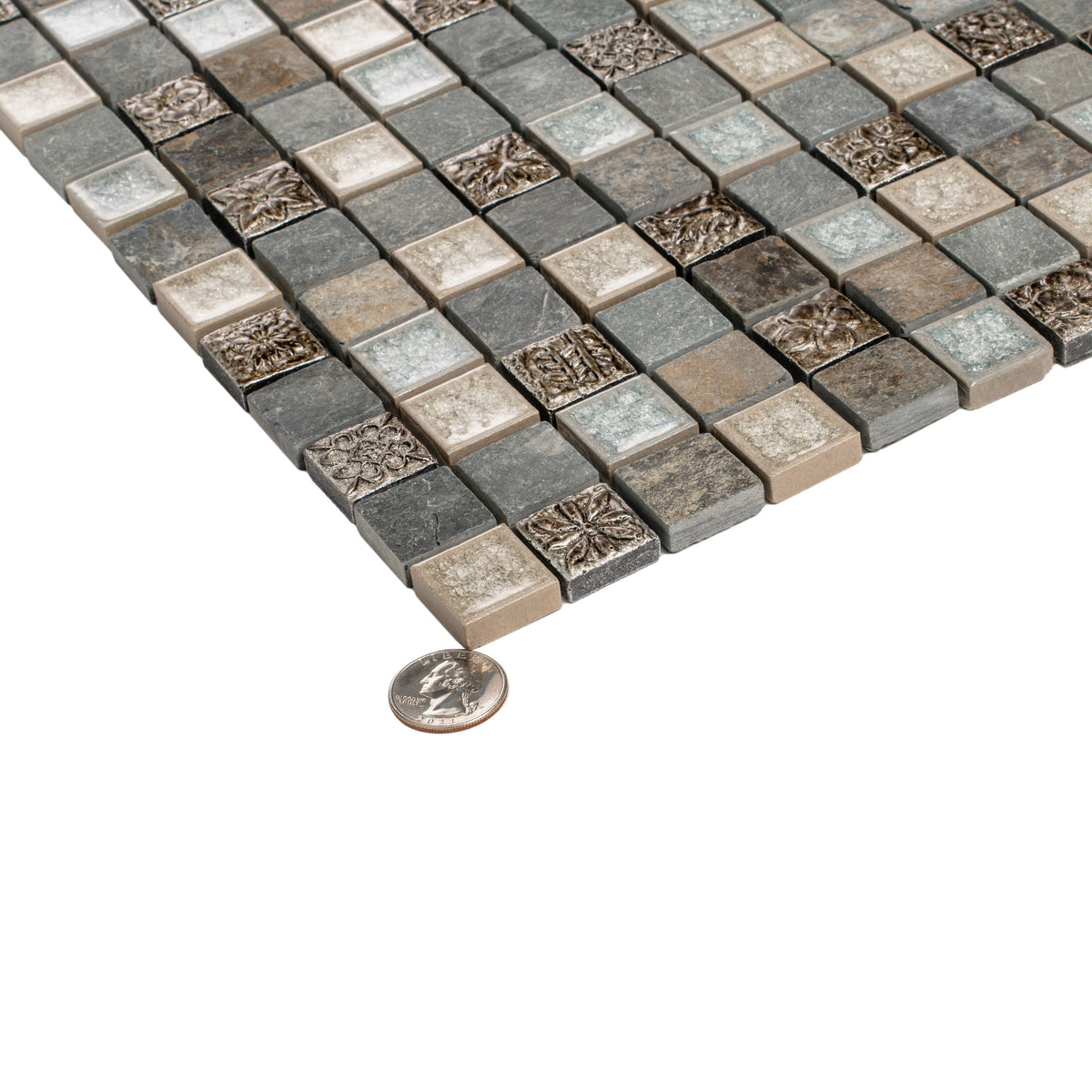 Apollo Tile Mini Square Beige and Brown 12-in x 12-in Glossy Glass; Stone Quartz Uniform Squares Floor and Wall Tile (4.75-sq. ft/ Carton)