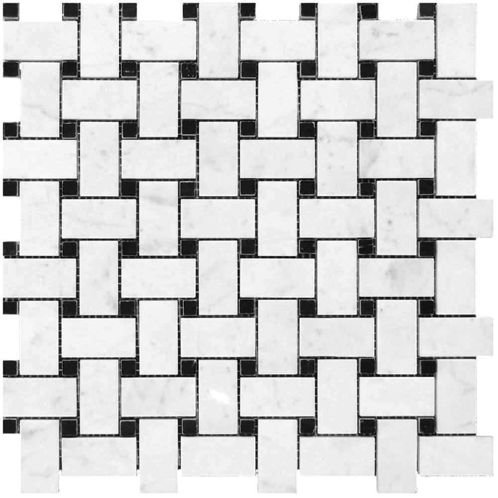 Apollo Tile White, Black 12-in x 12-in Polished Natural Stone Marble Basketweave Wall Tile (5-sq. ft/ Carton)