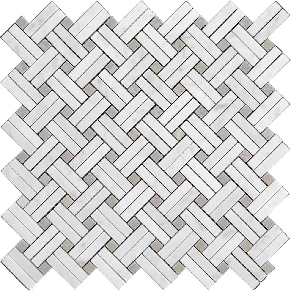 Apollo Tile White, Beige 11-in x 11-in Polished Natural Stone Marble Basketweave Marble Look Floor and Wall Tile (4.47-sq. ft/ Carton)