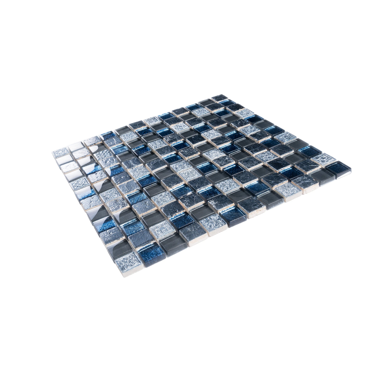 Apollo Tile (Sample) Wall Tile Mini Square Gray and Blue 4-in x 4-in Glossy Glass/Metal/Stone Marble Wall Tile