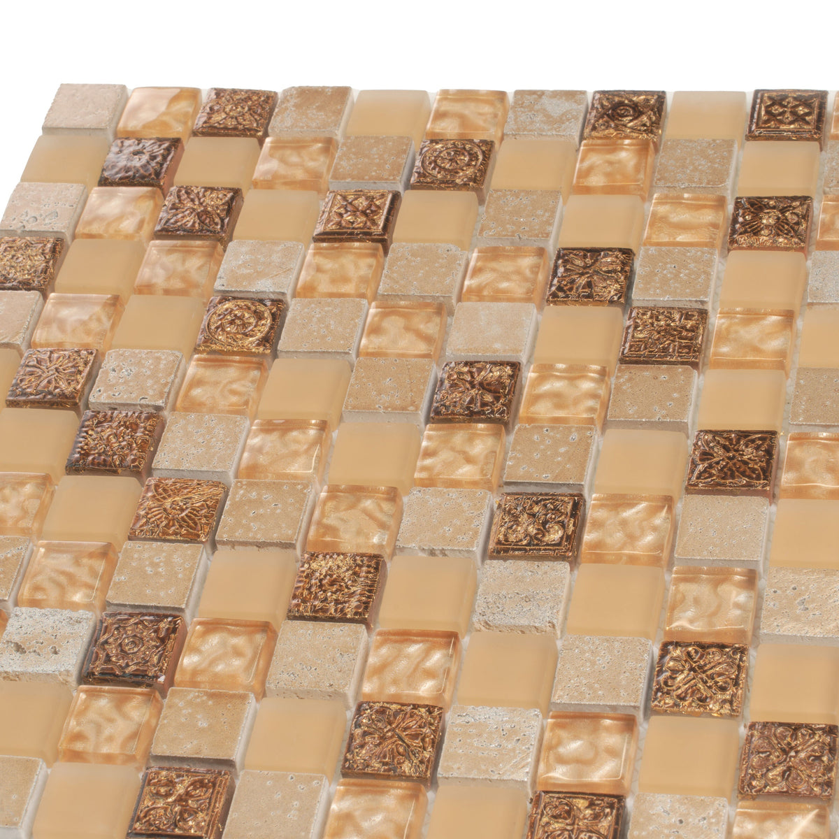 Apollo Tile (Sample) Wall Tile Mini Square Beige 4-in x 4-in Glossy Glass/Metal/Stone Marble Wall Tile