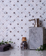 Apollo Tile (Sample) White, Beige 4-in x 4-in Polished Glass/Metal/Stone Marble Basketweave Marble Look Floor and Wall Tile