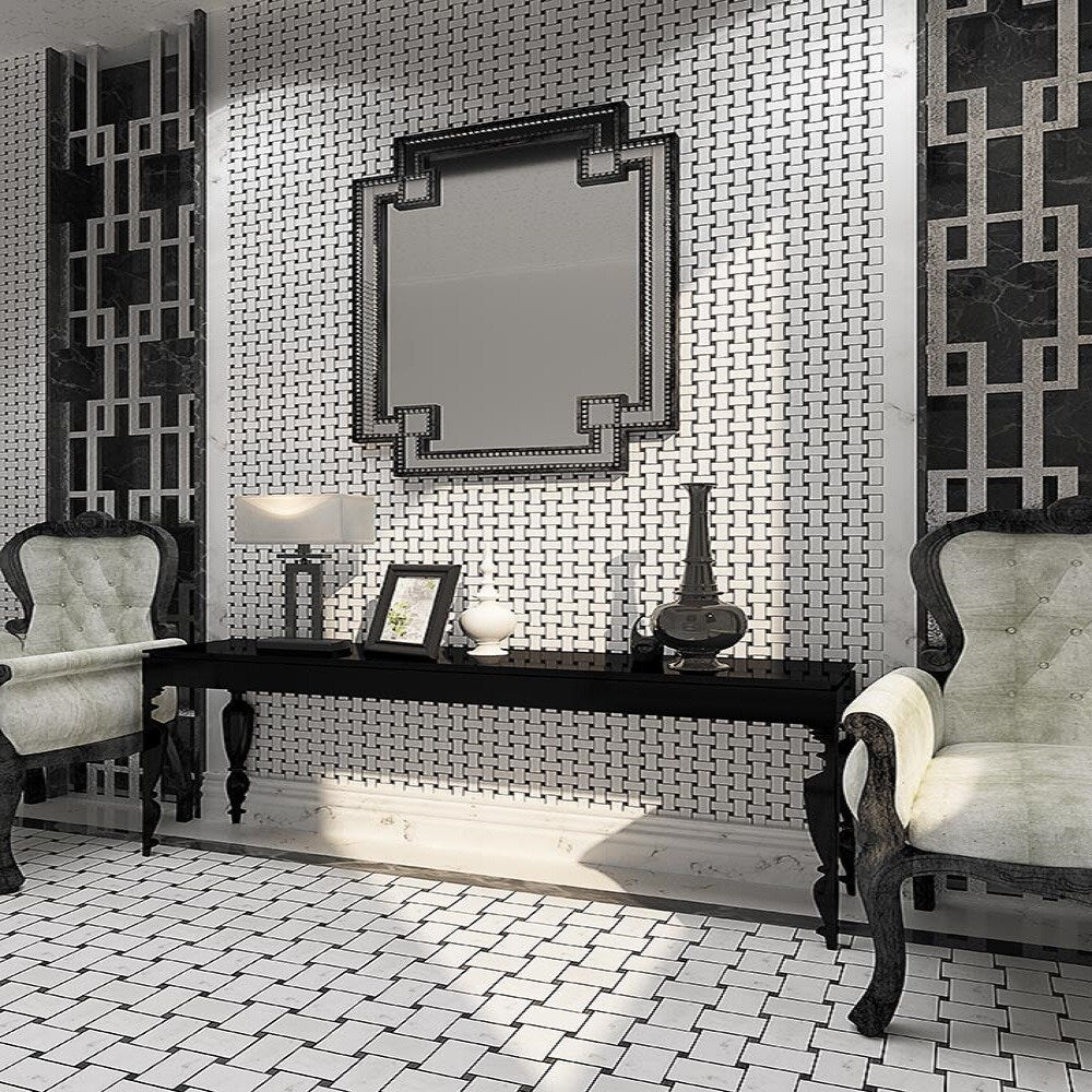 Apollo Tile Heritage White 12-in x 12-in Polished Natural Stone Marble Basketweave Floor and Wall Tile (4.2-sq. ft/ Carton)