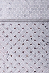 Apollo Tile (Sample) White, Beige 4-in x 4-in Polished Glass/Metal/Stone Marble Basketweave Marble Look Floor and Wall Tile