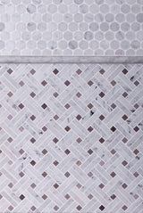 Apollo Tile White, Beige 11-in x 11-in Polished Natural Stone Marble Basketweave Marble Look Floor and Wall Tile (4.47-sq. ft/ Carton)