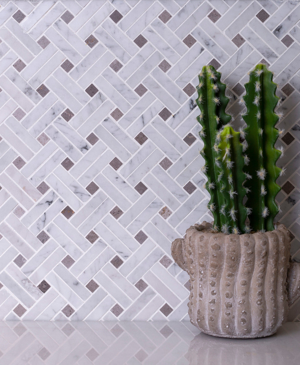 Apollo Tile White, Beige 11-in x 11-in Polished Natural Stone Marble Basketweave Marble Look Floor and Wall Tile (4.47-sq. ft/ Carton)