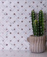 Apollo Tile (Sample) White, Beige 4-in x 4-in Polished Glass/Metal/Stone Marble Basketweave Marble Look Floor and Wall Tile
