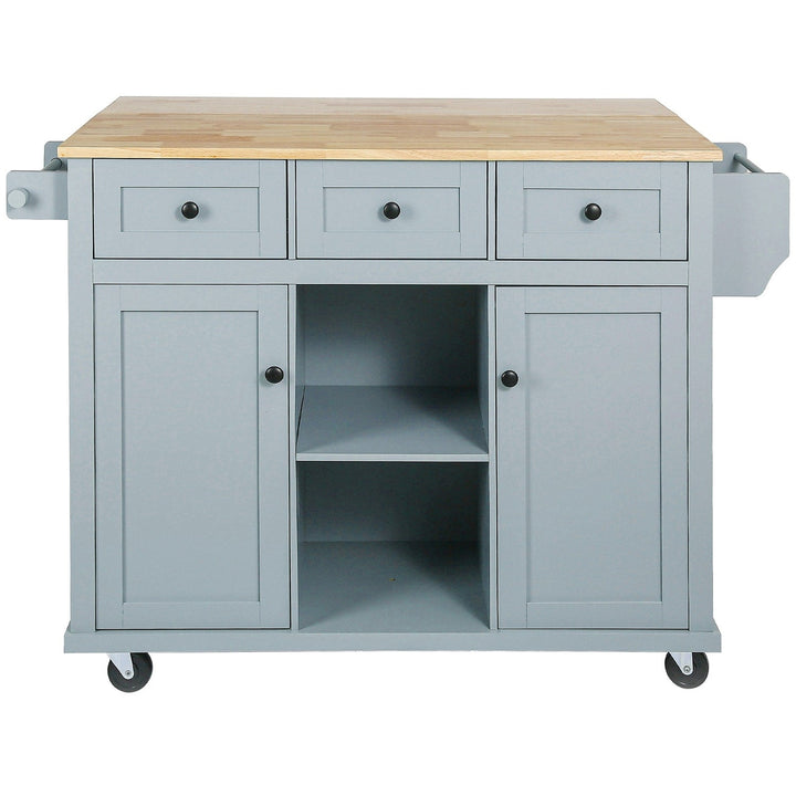 SINOFURN Blue Mdf Base with Wood Top Rolling Kitchen Cart (29.5-in x 53.1-in x 37.2-in)