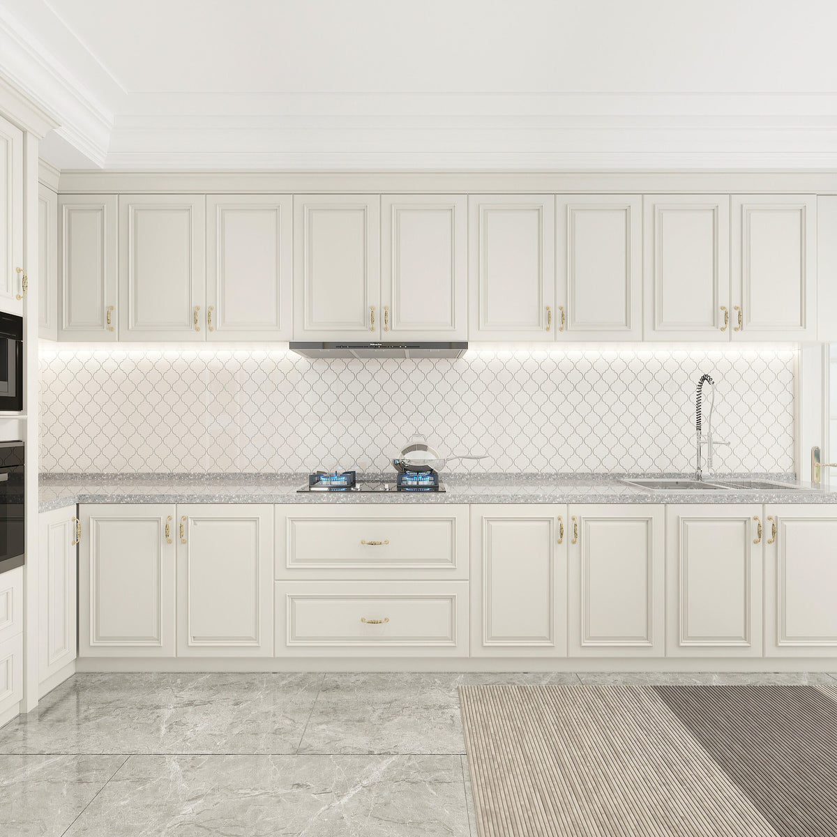 Giorbello (Sample) Glass Arabesque Tiles Alabaster 4-1/2-in x 4-1/2-in Glossy Glass Lantern Mosaic Wall Tile