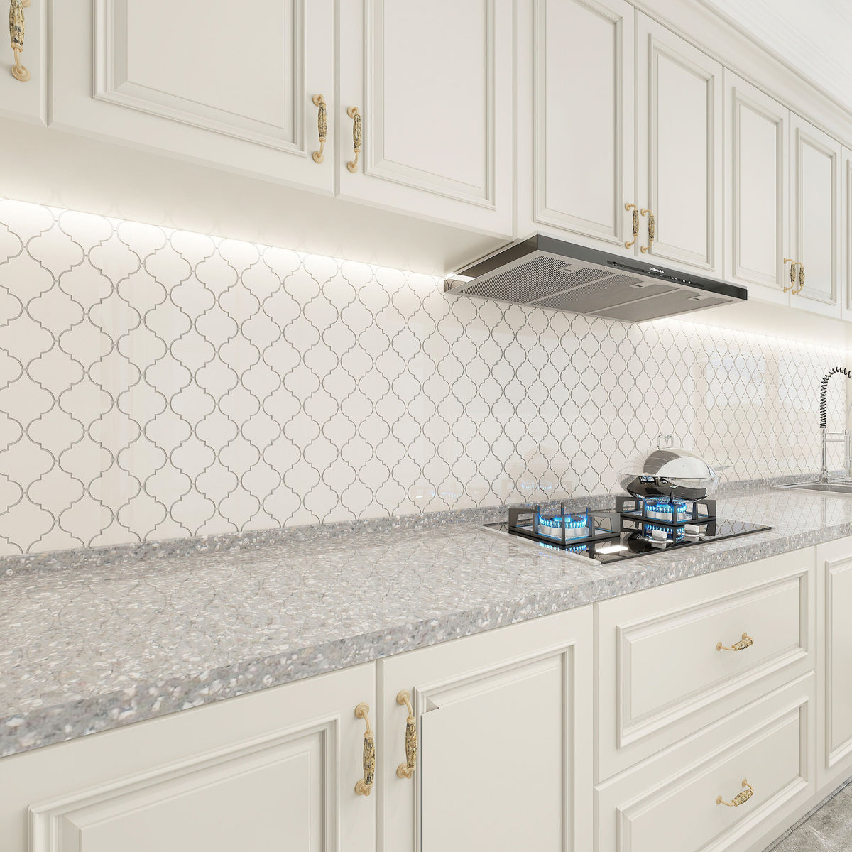 Giorbello Arabesque Mosaic Alabaster 4-in x 4-in Glossy Glass Wall Tile (7.89-sq. ft/ Carton)