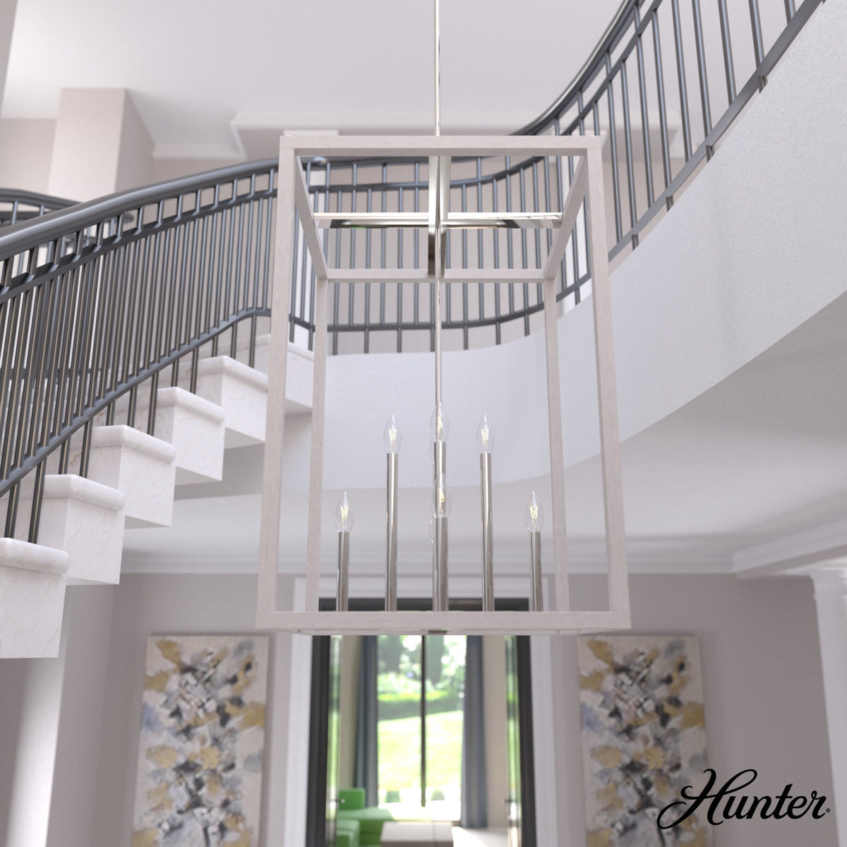 Hunter Squire Manor 8-Light Chrome Modern/Contemporary Square LED Medium Hanging Kitchen Island Light