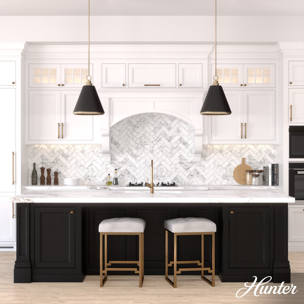 Hunter Klein 3-Light Alturas Gold Transitional Cone LED Medium Hanging Kitchen Island Light