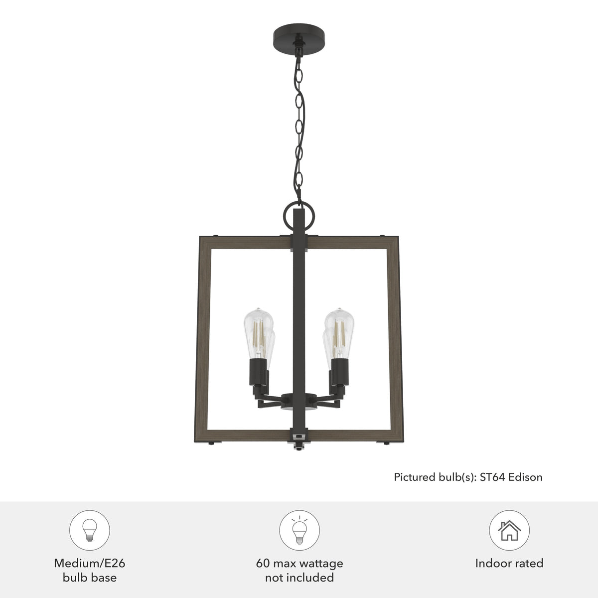 Hunter Woodburn 4-Light Noble Bronze Modern/Contemporary Square LED Medium Hanging Kitchen Island Light