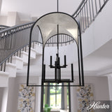 Hunter Dukestown 8-Light Natural Iron Transitional Lantern LED Large Hanging Kitchen Island Light