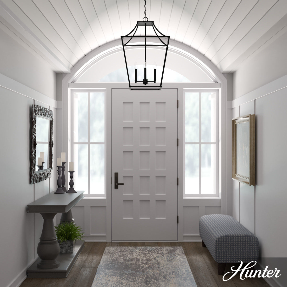 Hunter Laurel Ridge 4-Light Natural Iron Transitional Lantern LED Medium Hanging Kitchen Island Light