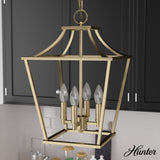 Hunter Laurel Ridge 4-Light Alturas Gold Transitional Lantern LED Medium Hanging Kitchen Island Light