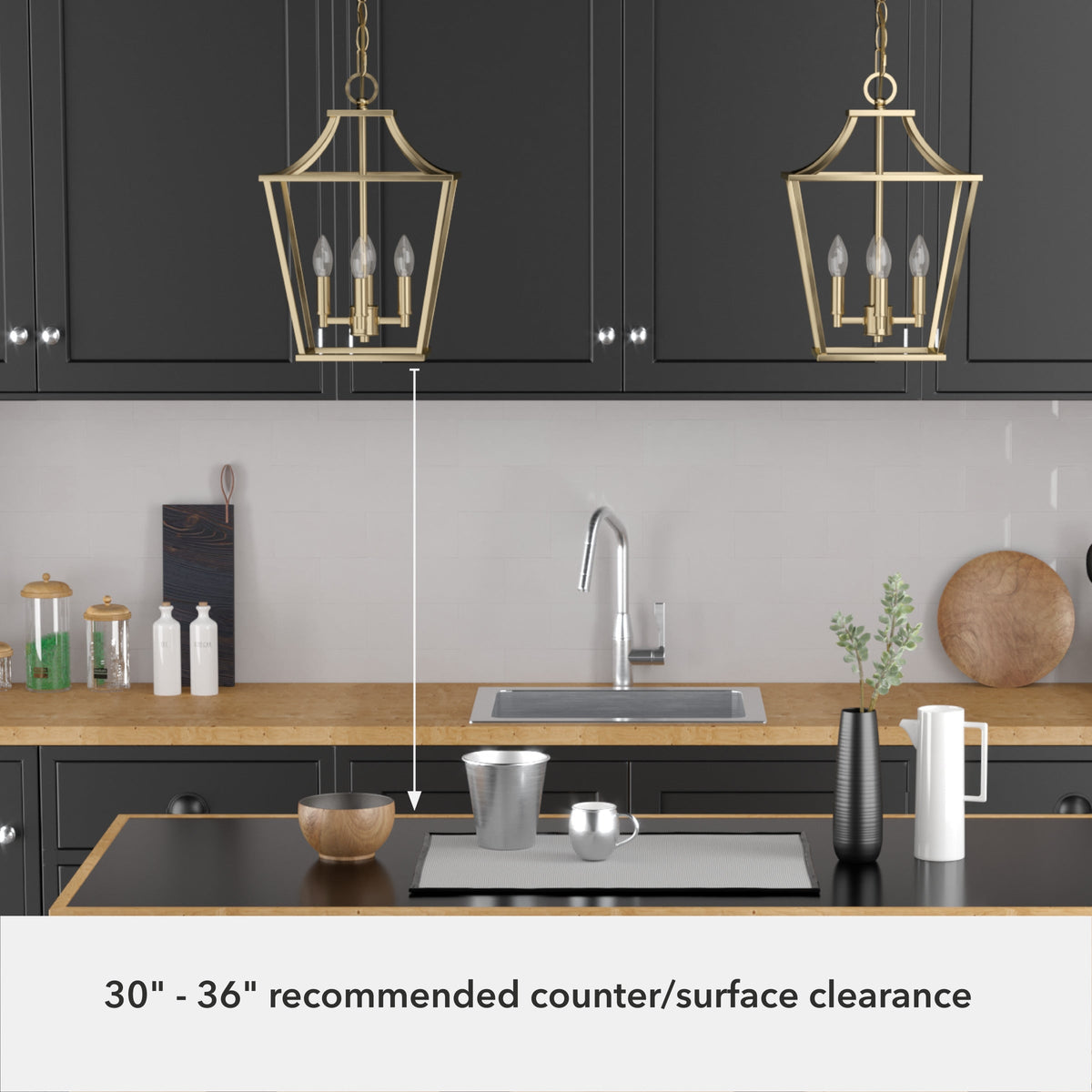 Hunter Laurel Ridge 4-Light Alturas Gold Transitional Lantern LED Medium Hanging Kitchen Island Light