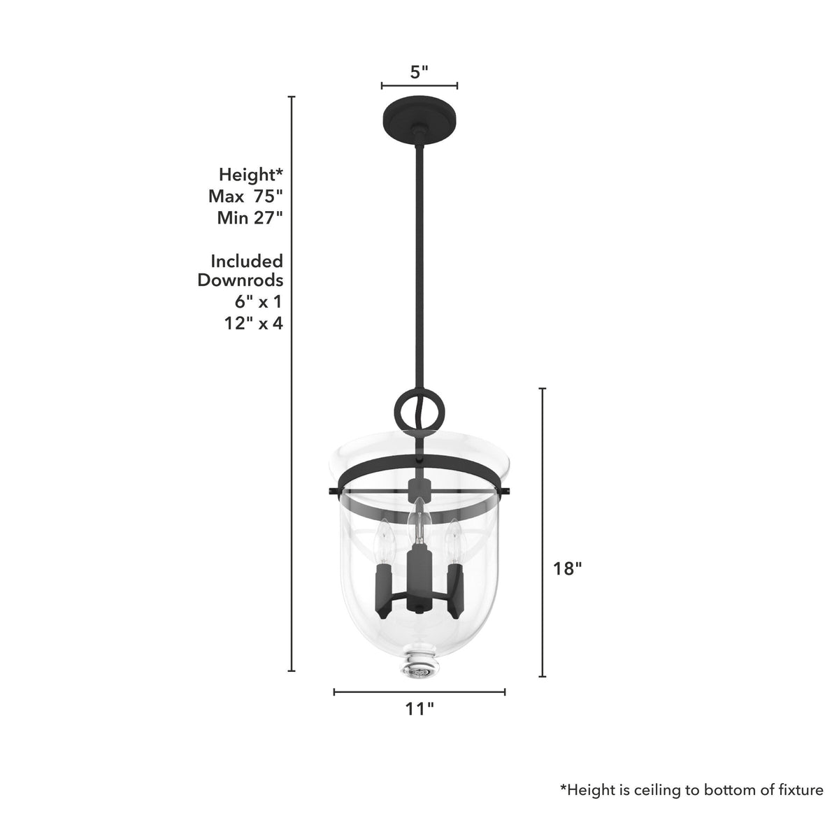 Hunter Belltown 3-Light Natural Iron Transitional Clear Glass Urn LED Medium Hanging Pendant Light