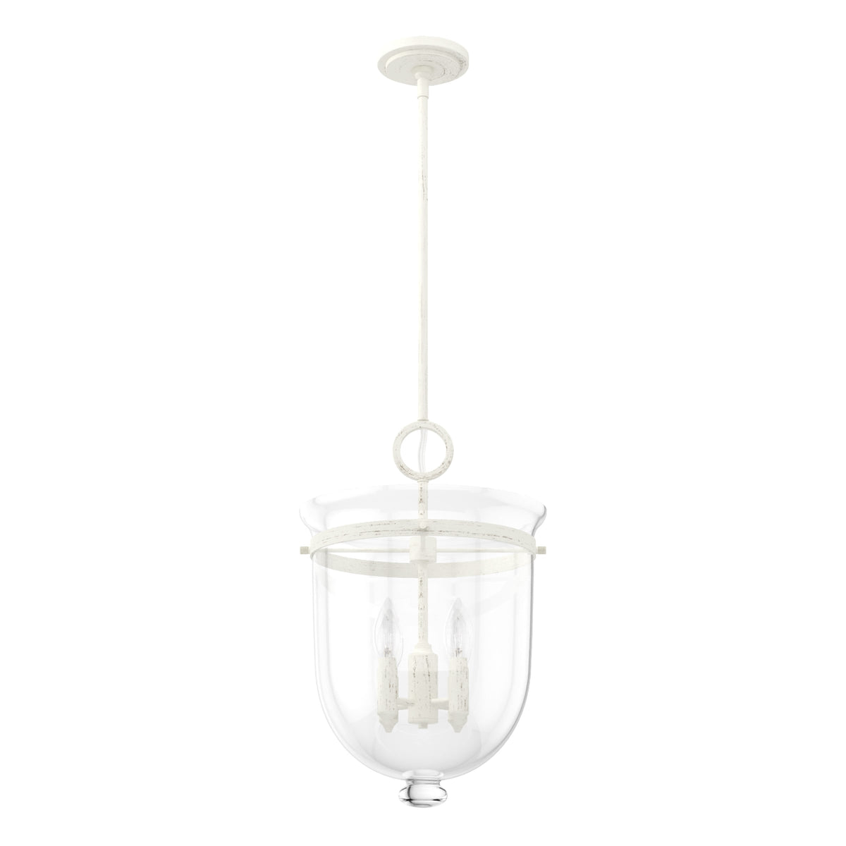 Hunter Belltown 4-Light Rustic White Transitional Clear Glass Urn LED Medium Hanging Pendant Light