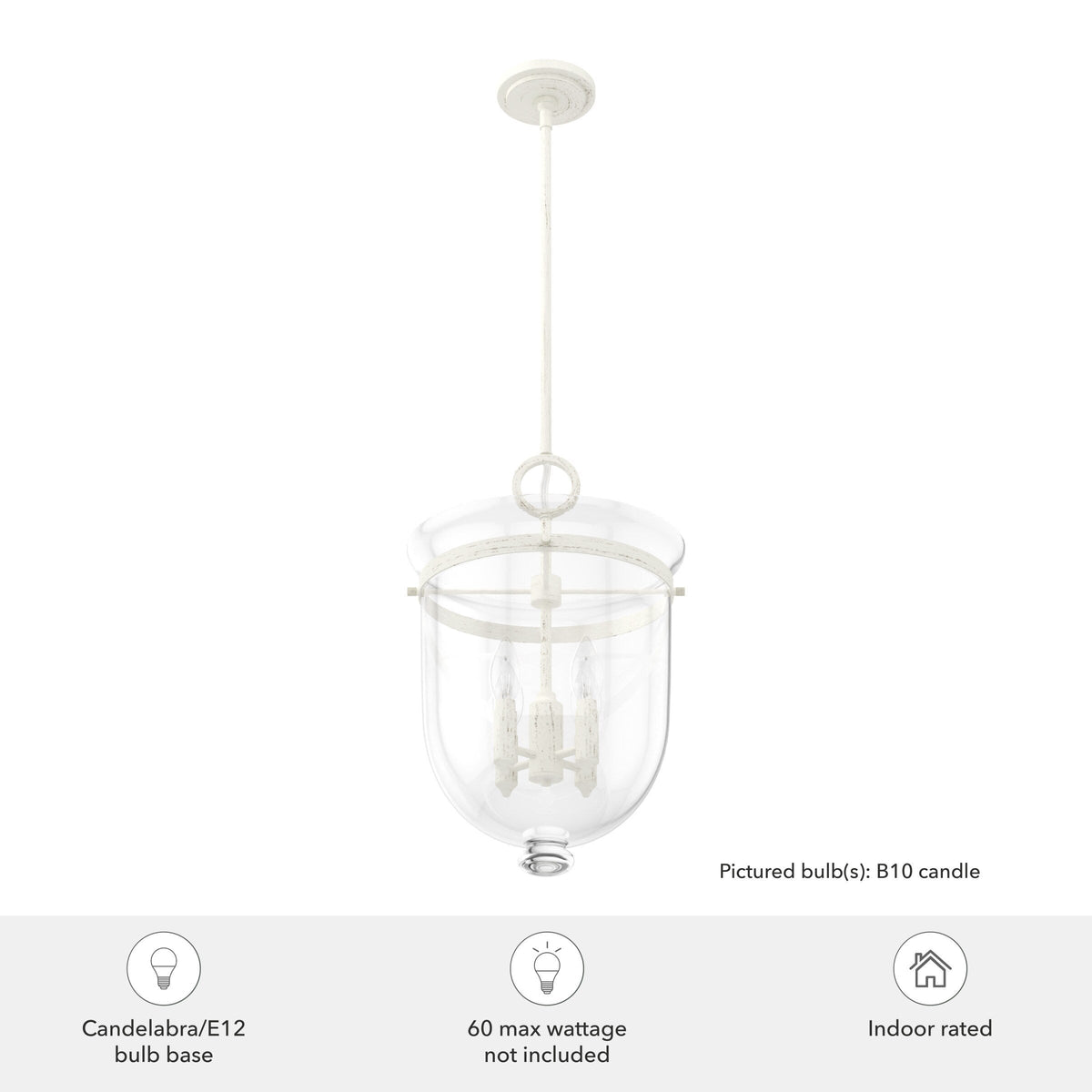 Hunter Belltown 4-Light Rustic White Transitional Clear Glass Urn LED Medium Hanging Pendant Light
