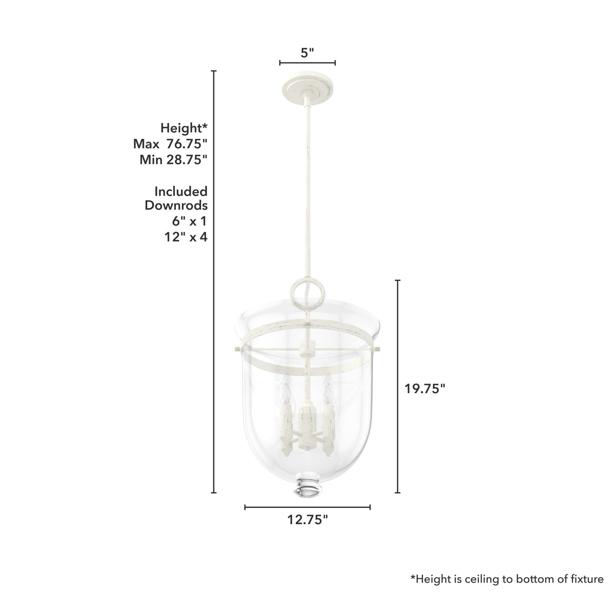Hunter Belltown 4-Light Rustic White Transitional Clear Glass Urn LED Medium Hanging Pendant Light