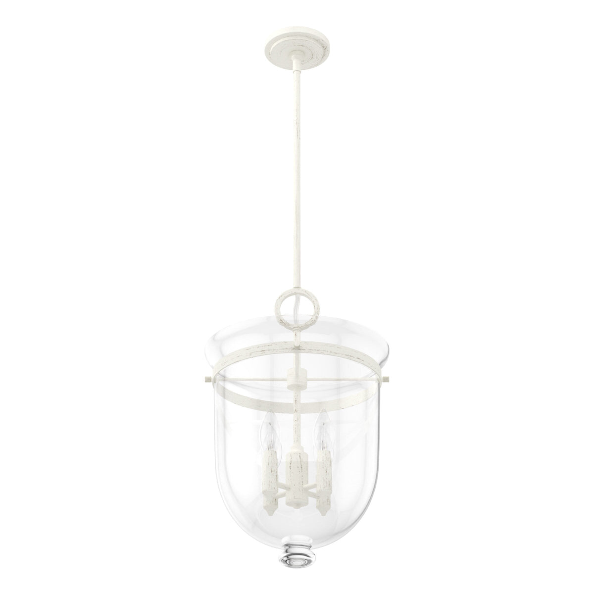 Hunter Belltown 4-Light Rustic White Transitional Clear Glass Urn LED Medium Hanging Pendant Light