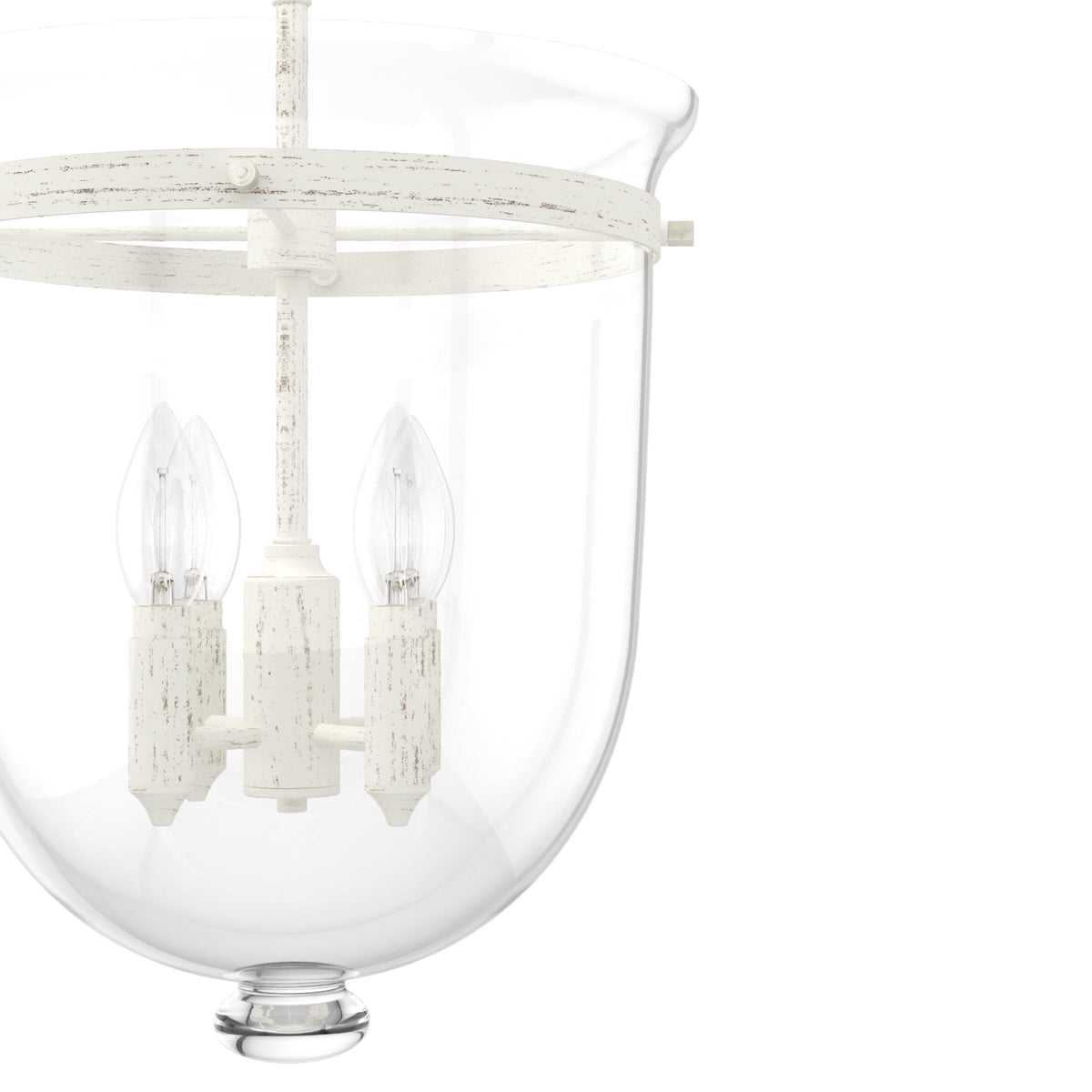 Hunter Belltown 4-Light Rustic White Transitional Clear Glass Urn LED Medium Hanging Pendant Light