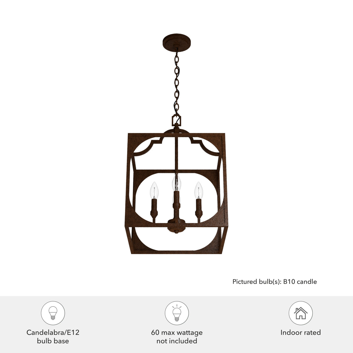 Hunter Highland Hill 4-Light Textured Rust Traditional Lantern LED Medium Hanging Pendant Light