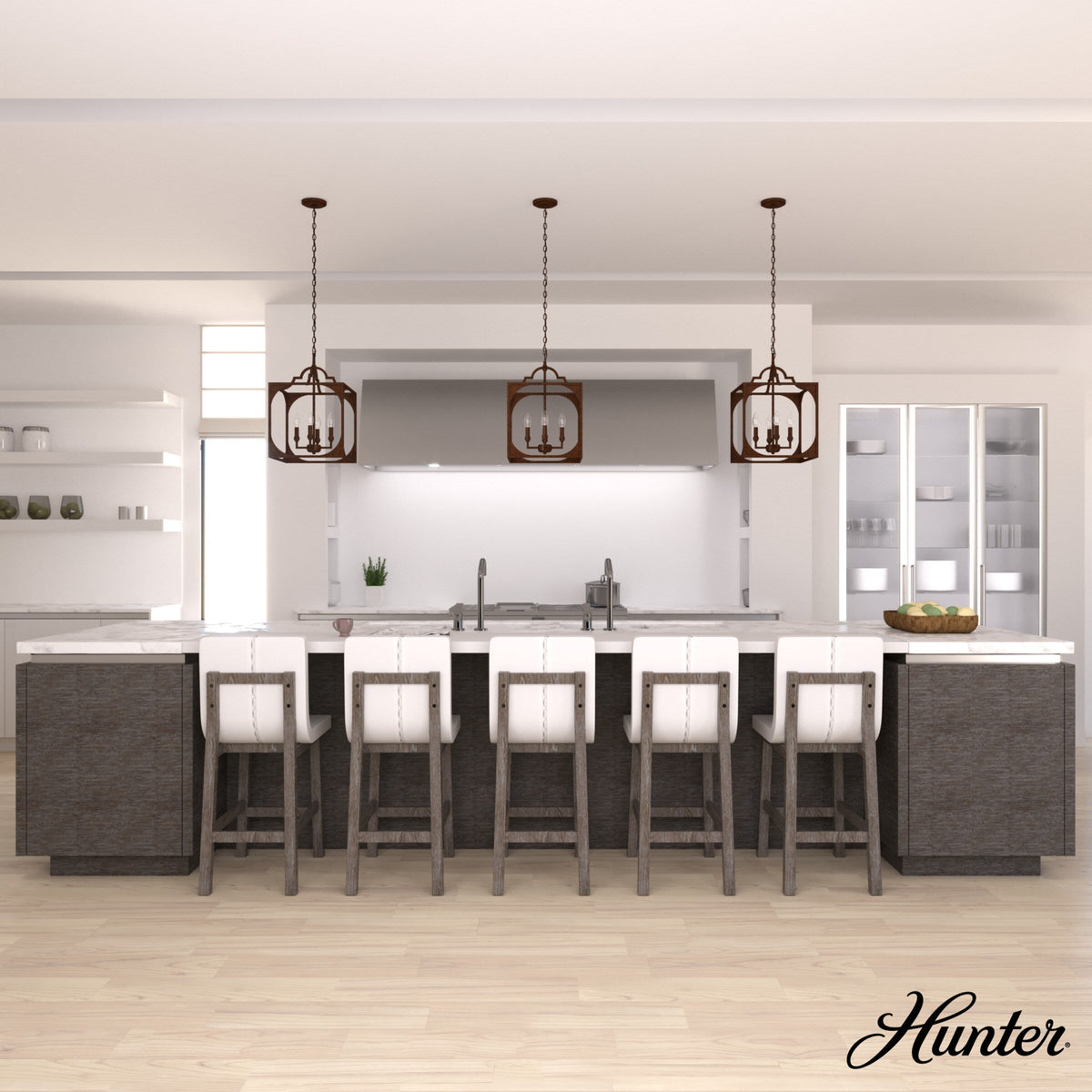 Hunter Highland Hill 4-Light Textured Rust Traditional Lantern LED Medium Hanging Pendant Light