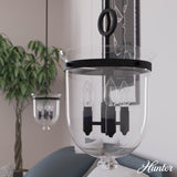 Hunter Belltown 3-Light Natural Iron Transitional Clear Glass Urn LED Medium Hanging Pendant Light