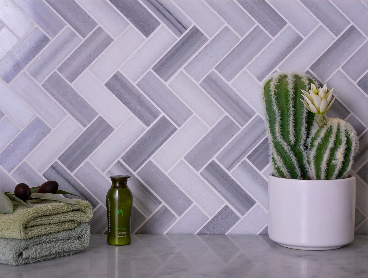 Apollo Tile Grey 10-in x 12-in Polished Natural Stone Marble Herringbone Floor and Wall Tile (5.29-sq. ft/ Carton)